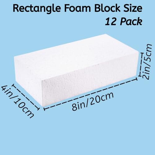 YOUEON 12 PCS Craft Foam Blocks, 8x4x2 Inch White Thick Foam Rectangle Blocks, Polystyrene Bricks for Arts and Crafts, Sculptures, Modeling, Packing, School, Home - size: 8x4x2