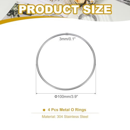 PATIKIL 3.9" Metal O Ring, 4 Pcs Heavy Duty 304 Stainless Steel O Rings Welded Round Rings for DIY Crafts Hardware Belt Dog Leash Macrame, 3x100mm - size: 3x100mm