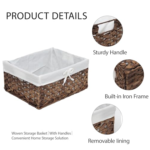 Rectangular Woven Seagrass Storage Bin with Handle,Kingwillow. (water hyacinth, Large) - size: Large