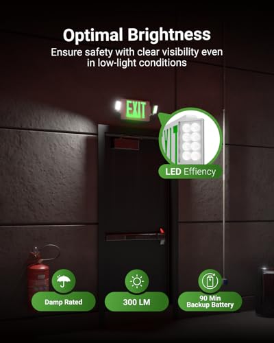Sunco 6 Pack Green Exit Signs with LED Emergency Lights & Backup Battery - size: 6 Pack