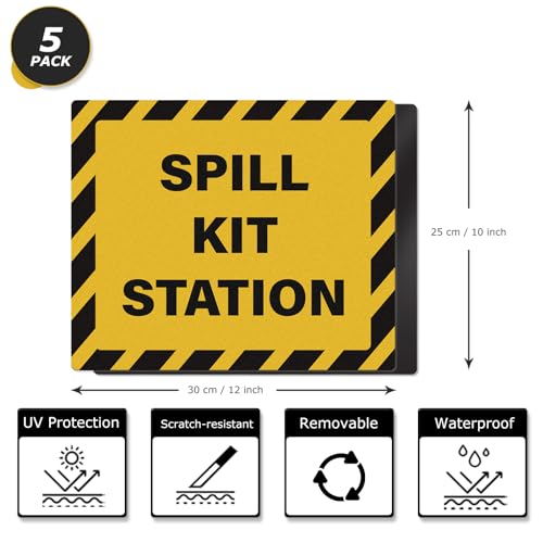 Spill Kit Station Stickers 12 × 10 Inch Vinyl Emergency Signs 5 PCS