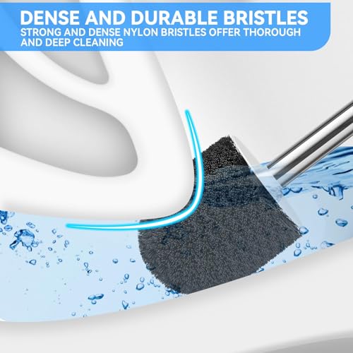 Toilet Brush, Toilet Brush and Holder with 304 Stainless Steel Handle, Space Saving Toilet Bowl Brush for Storage, Durable Bristles Toilet Scrubber for Bathroom Cleaning (1, White)
