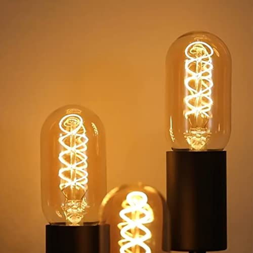 Vintage LED Spiral Filament Bulb T14, E26 Base, 4W Equivalent, 40W Warm White, 2200K, Dimmable, AC120V, 400LM, Amber Glass, Pack of 4 - style: 4.33in(110mm)