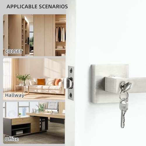 JO.KO Entry Door Lock, Square Door Lever for Bedroom - color: Satin Nickel, size: 1 Pack