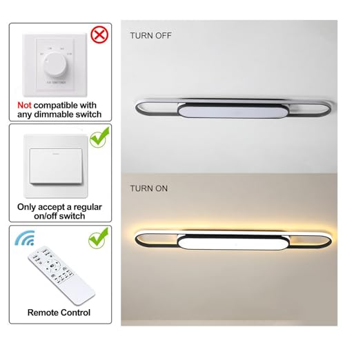 Qcyuui Modern LED Ceiling Light, 43.3" Dimmable Linear Flush Mount - color: Black/Dimm/43.3in/45W, size: 43.3in