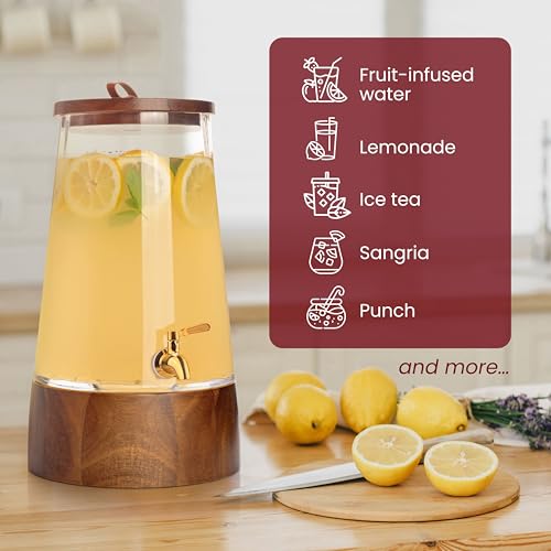FOODLE Glass Drink Dispenser with Spigot - Beverage Dispenser with Stand - size: 1.72 Gallon