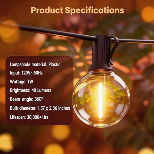RTTY Outdoor String Lights 25 FT Waterproof, Patio Light 13 G40 LED Bulbs - size: 25FT-12LED