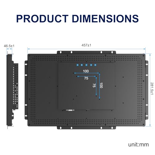 Multi-Touch Industrial Touch Screen Monitor 18.5 Inch Multi-Touch Open Frame Display, 1366x768 IP65 Waterproof IK08 Impact-Resistant Monitor with HD-MI VGA Port, 16:9 Black - size: 18.5