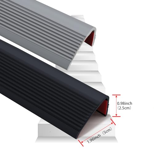 Trimold Vinyl Anti-Slip Stair Nosing, Self Adhesive Non-Slip Staircase Step, Flexible Rubber Treads Edge Protector Molding Trim for Outdoor & Indoor Uses (16.4ft, Black) - color: Black, size: 16.4ft