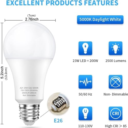 LEDERA 150 Watt Equivalent LED Light Bulb, A21 Bright Daylight White 5000K