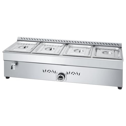 VEVOR 4-Pan Commercial Propane Steam Table, LP Gas Outdoor Soup Warmer with Drain Valve, Stainless Steel Propane Food Warmer with Adjustable Temperature, for Restaurant Party Outdoor Camping - size: 4×1/2 Pan;48QT