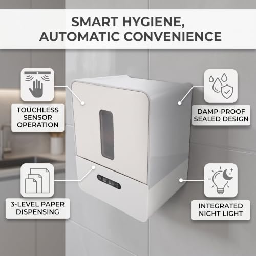 Automatic Paper Towel Dispenser Touchless, Plastic Roll Paper Towel Dispenser with Night Light, 1200mAh Battery, Damp Proof Splashproof, for Kitchen Bathroom Wall Mount (Gray) - color: Gray