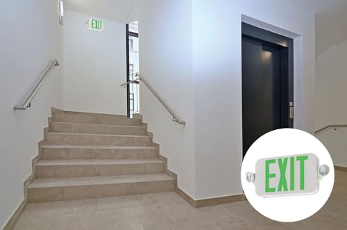 Lithonia Lighting Basics LED Exit Sign/Emergency Light Combo, Red/Green Switchable Exit Sign and Emergency Lights for Business, 2-Head Fixture, Round Lights, Remote Capacity, White (ECRG HO RD M6) - color: Switchable, size: 16.46" | Sign & Round Light Com