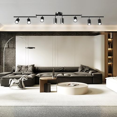 LED 8 Light Track Lighting Kit, 57.6" Black 8 Way Ceiling Spotlights Fixture, 3 CCT Adjustable, with Flexibly Rotatable Light Heads for Kitchen, Living Room, Bedroom, Includes 8 x GU10 Bulb - color: Black, size: 8