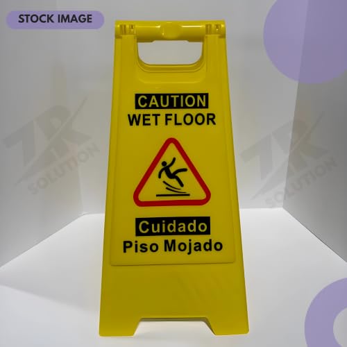 24 Inches Caution Wet Floor Sign Bright Yellow Double Sided Bilingual Caution Message Folding A-Shaped Frame Design Safety Warning Wet Floor Sign Collapsible Commercial Warning Sign Prevent Slip