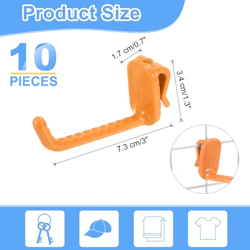 uxcell 10 Grid Wall Hooks, 3 Inch Grid Wall Panel Plastic Utility Hook, Shelf Hooks for Garage Store Warehouse Shop Home Hanging, Orange - color: Orange