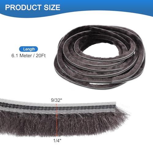 Brush Seal Weather Stripping, 9/32" x 1/4" x 20ft Card Slot Door Brush Strip for PVC Sliding Sash Door Window and Wardrobe Seal - Non-Adhesive Backing - size: 20Ft x 9/32" Backing x 1/4" Brush