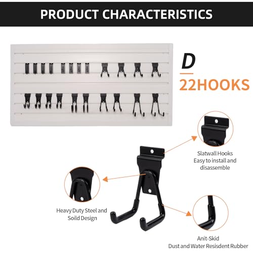 Slatwall Accessories Heavy Duty Garage Hooks Slatwall Panel Hooks Slat Wall Hanging Hook for Bike Ladder Garage Storage System Accessory Multi Size Utility (22 Hook) - color: Black, size: 22pcs