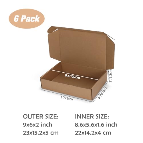 9x6x2 inch Small Shipping Boxes, Set of 6 Mailing Boxes, Brown - color: Brown, size: 9x6x2 inch 6 Pack