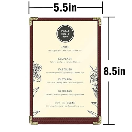 Goodsmart Restaurant Menu Covers – 25 Pack Burgundy 2-View, Top-Loading Menu Holders, Vinyl & Plastic Café Menu Covers, Clear Menu Sleeves, Fits 5.5" x 8.5", Leather-Style Design, Gold Corners - color: Burgundy, size: 1 Page / 2 Views - 5.5" x 8.5"