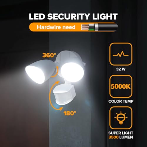 LUTEC 32W 3500 Lumen LED Security Lights Motion Sensor Light Outdoor, 5000K Daylight, IP65 Waterproof, Dusk to Dawn, Motion Detector Flood Light for Garage, Yard, Porch-White - color: White, size: 1 Pack