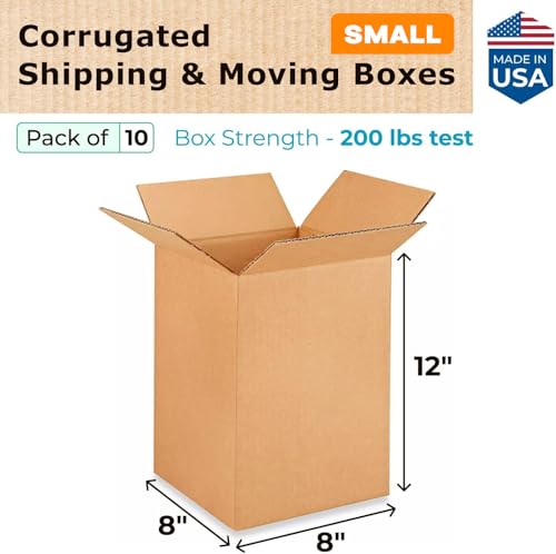Small Moving & Shipping Boxes 8x8x12 inches (10-Pack) - Extra Strength 200 lb vs Regular - Corrugated Packing Boxes for USPS/FEDEX - Packing Box Small - Box Cardboard by IDL Packaging - size: 8 * 8 * 12" (Small Boxes)