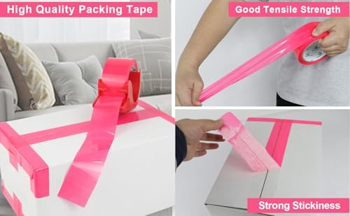 BOMEI PACK 1.88 Inches Heavy Duty Red Packing Tape,1.88 Inches x 60 Yards 3 Rolls with refillable Dispenser, Packaging Tape,Industrial Grade Boxes Shipping Tape for Moving,Mailing and Storages - color: Red