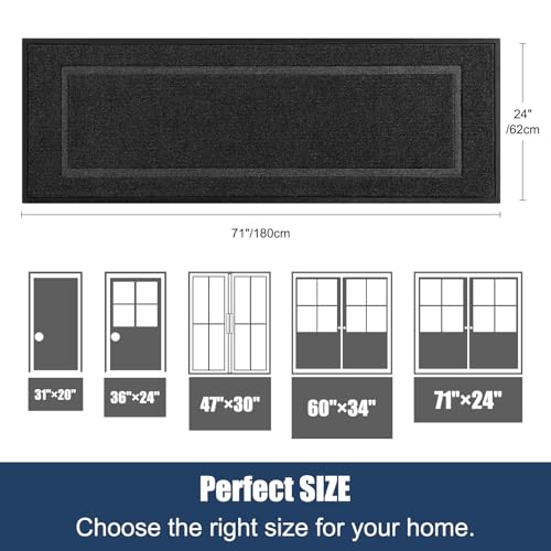 Extra Large Front Door Mat Outside Entrance Indoor Doormat, 71" x 24" Outdoor Mats for Patio Waterproof, Outdoor Door Mats for Outside Entry, Indoor Rugs for Entryway, Sturdy Natural Rubber, Black - color: Black, size: 2' x 5'11" (Runner)