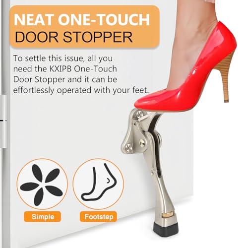 Kickdown Door Stopper 4 Inches - 4 Packs One Touch Adjustable Height Door Stop for The Bottom of Door Aluminum Alloy Metal Door Stopper with Rubber Tip & Wall Protectors for Wide Doors Satin Nickel - color: Satin Nickel