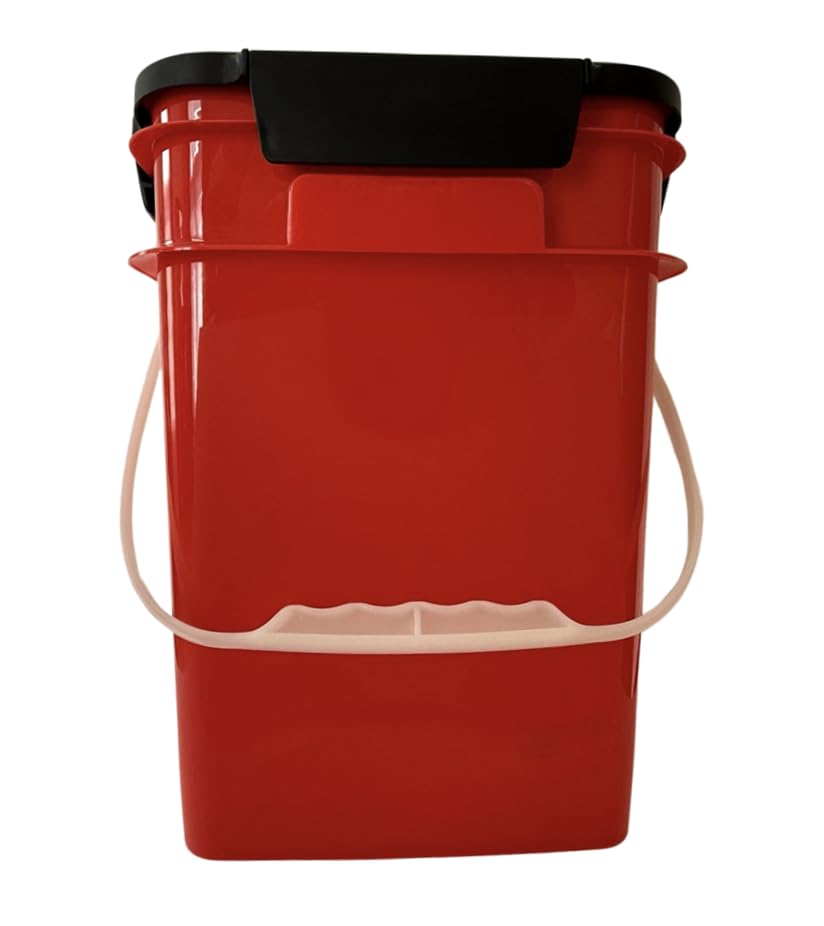 House Naturals 4 Gallon Square Food Grade Bucket Pail with Plastic Handles and Lid (Pack of 3) Made in USA containers (Red - Black lids) - color: Red - Black Lids