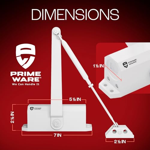 PrimeWare DC-300 Adjustable Automatic Door Closers for Home | Soft Close, No Slam | Residential and Commercial Door Closer | Level 3 | for Doors Weighing 90-140 lbs | Hydraulic Door Spring - White - size: Level 3, style: White