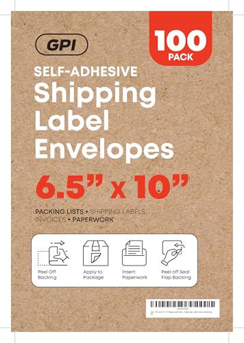 2000 Count 6.5" x 10" Shipping Label Envelopes, Clear Packing List Pouches with Self-Adhesive Back, Top Loading for Shipping Labels Sleeves, for Packing Slips, Labels Invoices & Paperwork. GPI - size: 6.5" X 10"