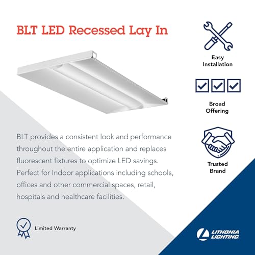 Lithonia Lighting 2x4 LED Troffer Light, 4000 Lumens, 4000K Cool White - color: 4000K, size: 2 ft x 4 ft, style: Standard