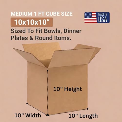 10"L x 10"W x 10"H (25-Pack) Small Shipping Boxes | Kraft Corrugated Cardboard Boxes for Packing, Moving and Storage, Multi-Purpose - size: 10x10x10 inches