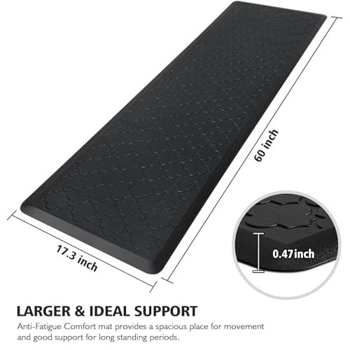 WISELIFE Kitchen Mat Cushioned Anti Fatigue Floor Mat,17.3"x60", Thick Non Slip Water Resistant Kitchen Rugs and Mats,Heavy Duty Foam Standing Mat for Kitchen,Floor,Home,Desk,Sink,Laundry, Black - color: Black, size: 1'5" x 5' (Rectangular)