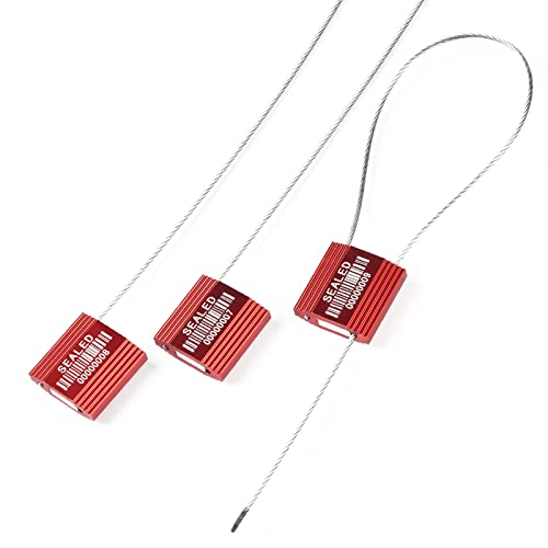50 Red High Security Cable Seals with Barcode, Pull Tight Numbered Steel Security Seals, Anti-Tamper Shipping Self-Locking Tags for Logistics, ISO 17712 Certified - color: Red With Barcode, size: 50 PCS