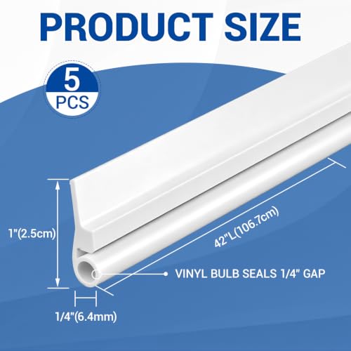 FoldTier 5 Pcs Self Adhesive Door Weather Stripping Top Sides, White 42 "