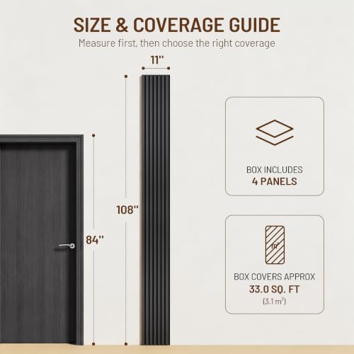 Amsleekey 4-Pack 108″x11″ Acoustic Wood Slat Wall Panels, 8 Hooks, Black - color: Black, size: 108 x 11 in - 4 pcs
