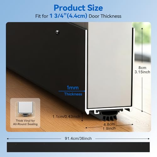 36" Metal Door Sweep with Kick Plate for 1-3/4" Thick Standard Exterior Doors, Aluminum and Vinyl U-Shape Screw-on Draft Stopper for Bottom, Blocks Dust, Insects & Drafts Saves Energy(Black) - color: Black, size: 36in