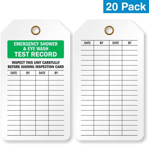 SmartSign 2 Sided Emergency Shower & Eye Wash Test Record Tag | 2.125" x 4.25" Plastic, Pack of 20, Made in USA