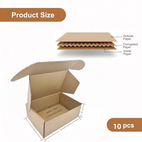 Small Sturdy Cardboard Box 6x4x3 Inch Mailing Corrugated Boxes Set of 10 - size: 6 x 4 x 3 inches