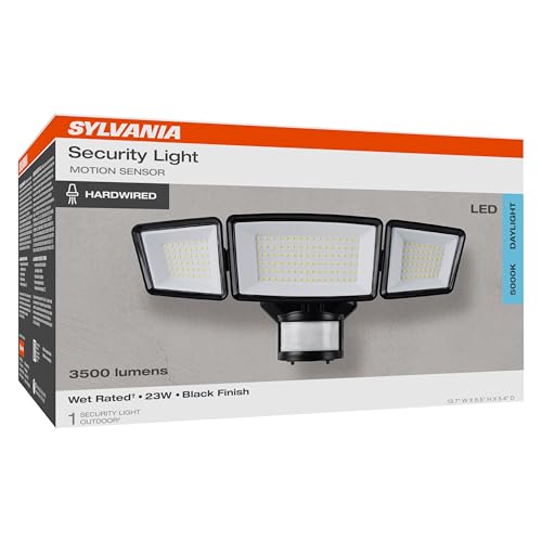 Sylvania 23W Security LED Light with Motion Sensor, Hardwired, 3500 LMS, Wet Rated, 5000K, Daylight - 1 Pack (66479) - color: Black, style: 23W Motion Sensor