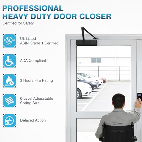 IRONWALLS Heavy Duty Door Closer Commercial, Automatic Hydraulic Closer - color: Black