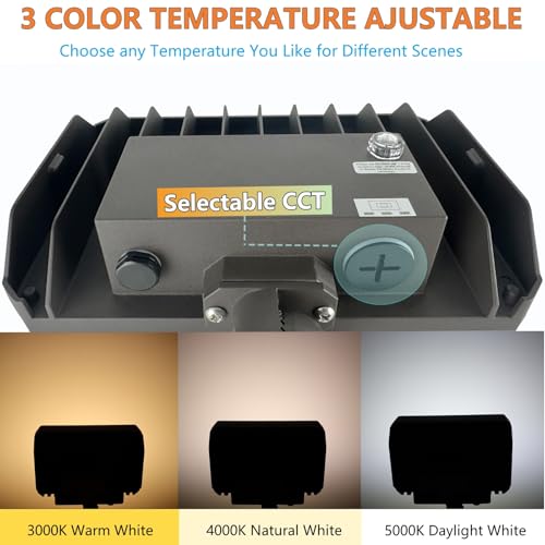 2Pack Dusk to Dawn Outdoor 100W LED Flood Light with Knuckle & Plate Mount, 3000K/4000K/5000K Color Selectable, ETL Commercial LED Security Lighting - size: 100W