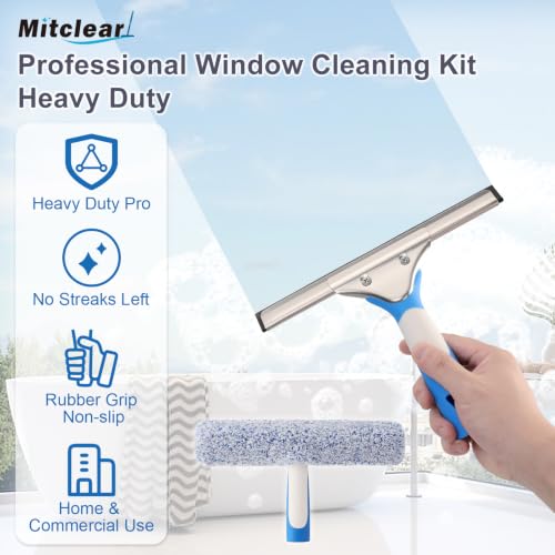 Mitclear Window Cleaning Kit 10IN Squeegee & Scrubber for Shower Glass Car - size: 10 IN