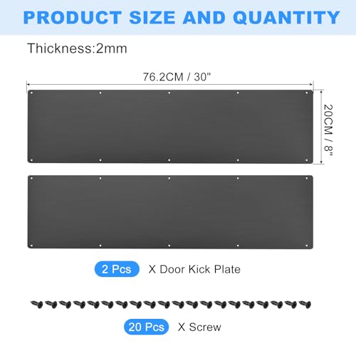 uxcell 2pcs Door Kick Plate, 8 x 30 Inches Aluminum Kick Plate Door Plate, 2 mm Thickness, for Exterior Front Door or Back Door, Black - color: Black, size: 8 x 30 Inch