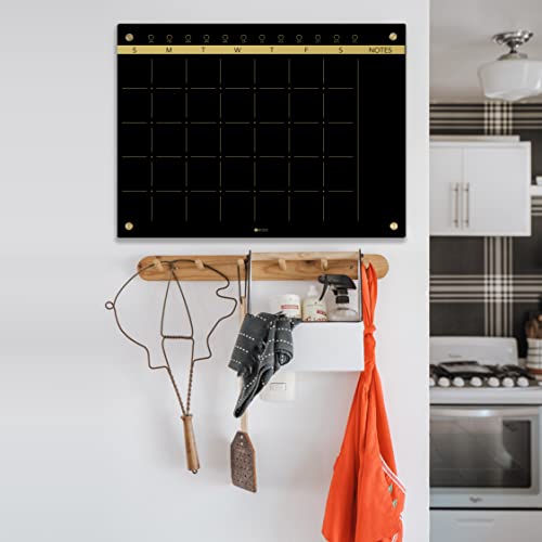 Yeoux Black Glass Monthly Dry Erase Calendar Board for Wall, 17" x 23" - color: Calendar-black