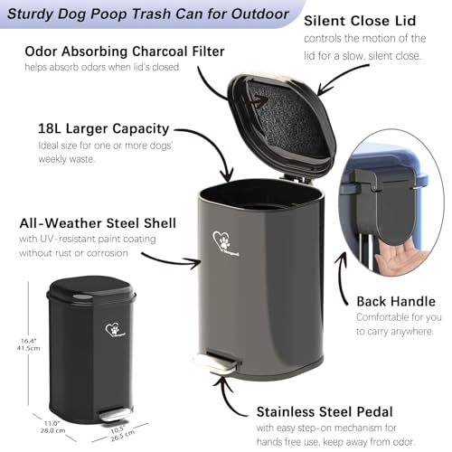 Dog Poop Trash Can Outsides, 18L/4.76 Gal Portable Waste Bin with Lid and Removable Inner Odor Control for Indoor Outdoor Dog Waste Station for Bathroom &Kitchen -45 Waste Bags (Black-01) - color: Black-01