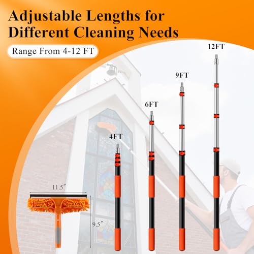 20ft High Reach Window Squeegee with 12ft Heavy-Duty Extension Pole