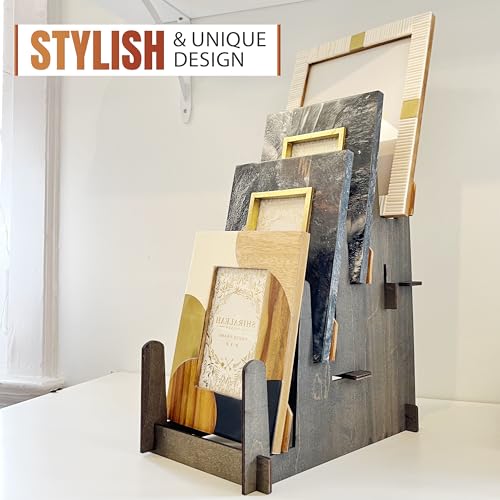 Wood Display Stand - Plates, Art Prints, Artwork, Pictures, Books, Stationery, Records, Magazines & More - Trade Shows, Farmers Markets & At Home Use - Sturdy & Stylish (Black, Large)… - color: Black, size: Large